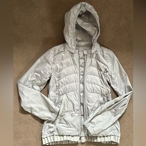 Lululemon grey down jacket with ruffle trim